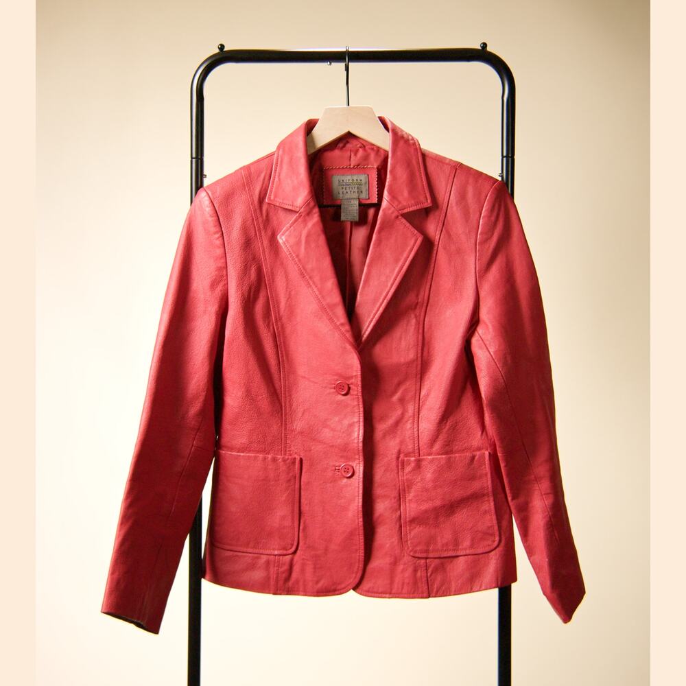 John Paul Richard Petite 10 Red Genuine Leather Blazer Jacket